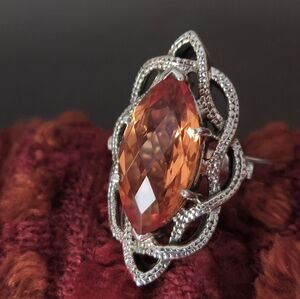 NICKY BUTLER 925 Sterling Silver Honey Quartz 5.9 Carat Marquise Size 7 Ring NWT